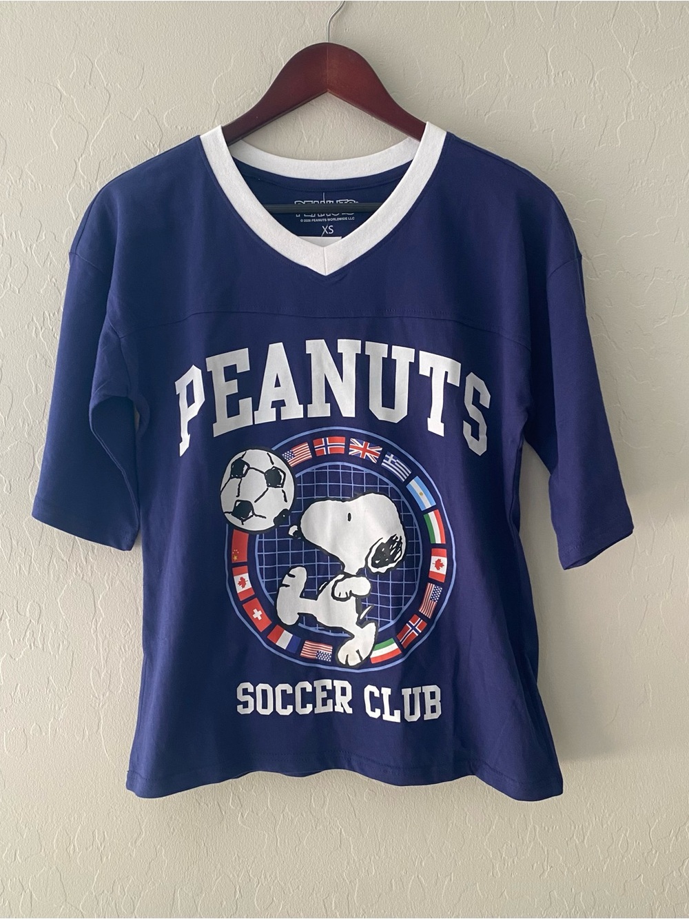 NWT Peanuts Snoopy Soccer Club Jersey Shirt XS Blue Blokette Core Y2K VTG Style